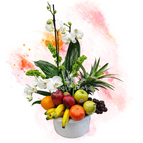 T0121 - AREGLO FLORAL CON FRUTAS Y ORQUIDEA
