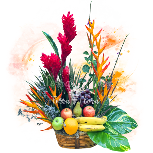 P0025 - ARREGLO FLORAL EXÓTICO CON FRUTAS