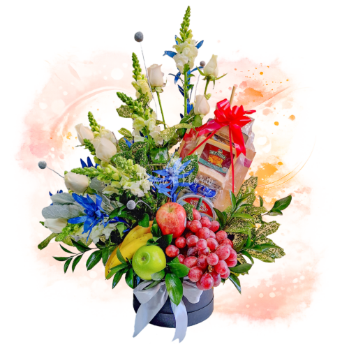 B002 - ARREGLO FLORAL CON FRUTAS