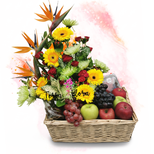 T0144 - ARREGLO FLORAL CON FRUTAS